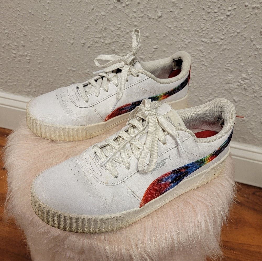 Puma - Women's White Sneakers with Rainbow Tie Dye - Picture 6 of 10